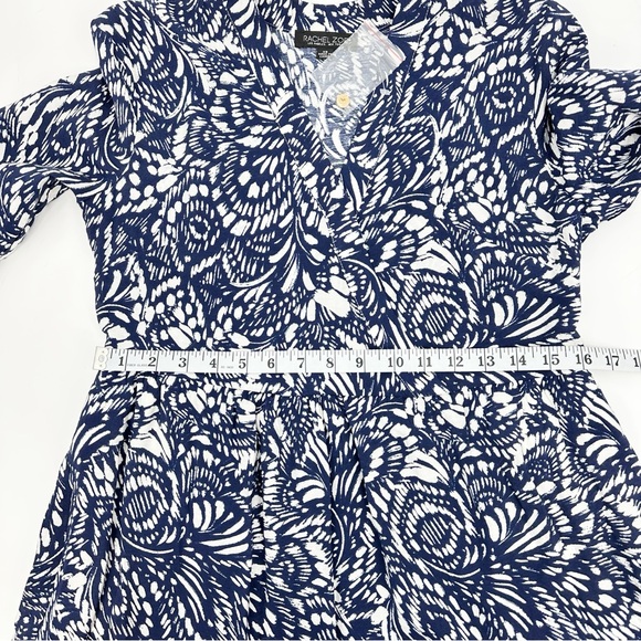 Rachel Zoe Blue White Abstract Print Tiered V-Neck Dress with Pockets XS NWOT - Picture 9 of 12